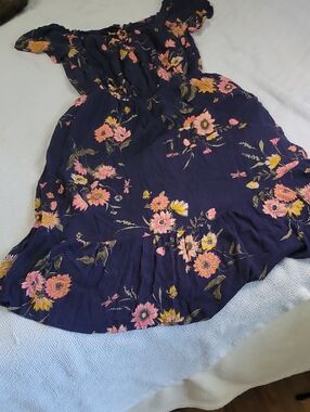 Old Navy Navy Blue Floral Dress with Pink and Yellow Flowers